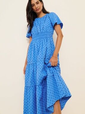 Anthropologie Cobalt Blue Short-Sleeve Somerset dress